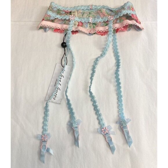 For Love & Lemons sz XXS Garter Belt Swaying Rose Floral Embroidered Coquette - Picture 6 of 10